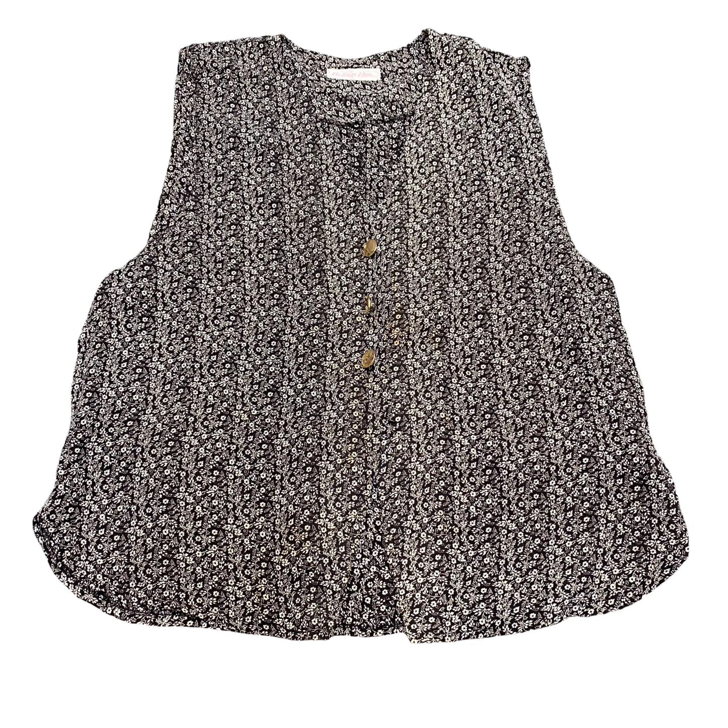 Husan Hee Blouse Top Women M Black White Flower Print Sleeveless Lightweight