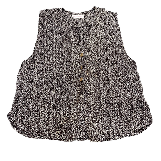 Husan Hee Blouse Top Women M Black White Flower Print Sleeveless Lightweight