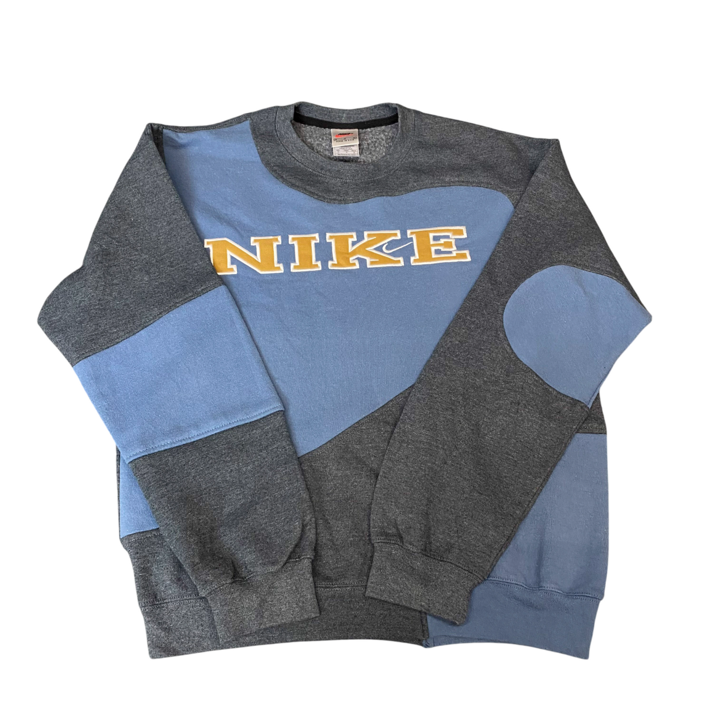Nike Reworked Sweatshirt Mens M Grey Blue Embroidered Spellout Logo Vintage Y2K