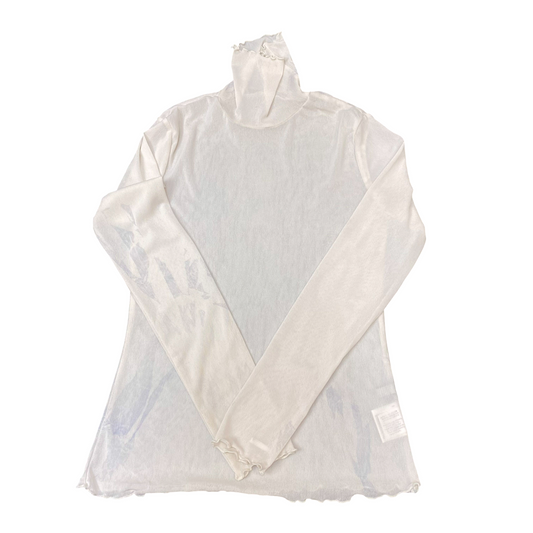 Sheer Top Womens S White Casual Long Sleeve Turtle Neck Outdoor Pullover
