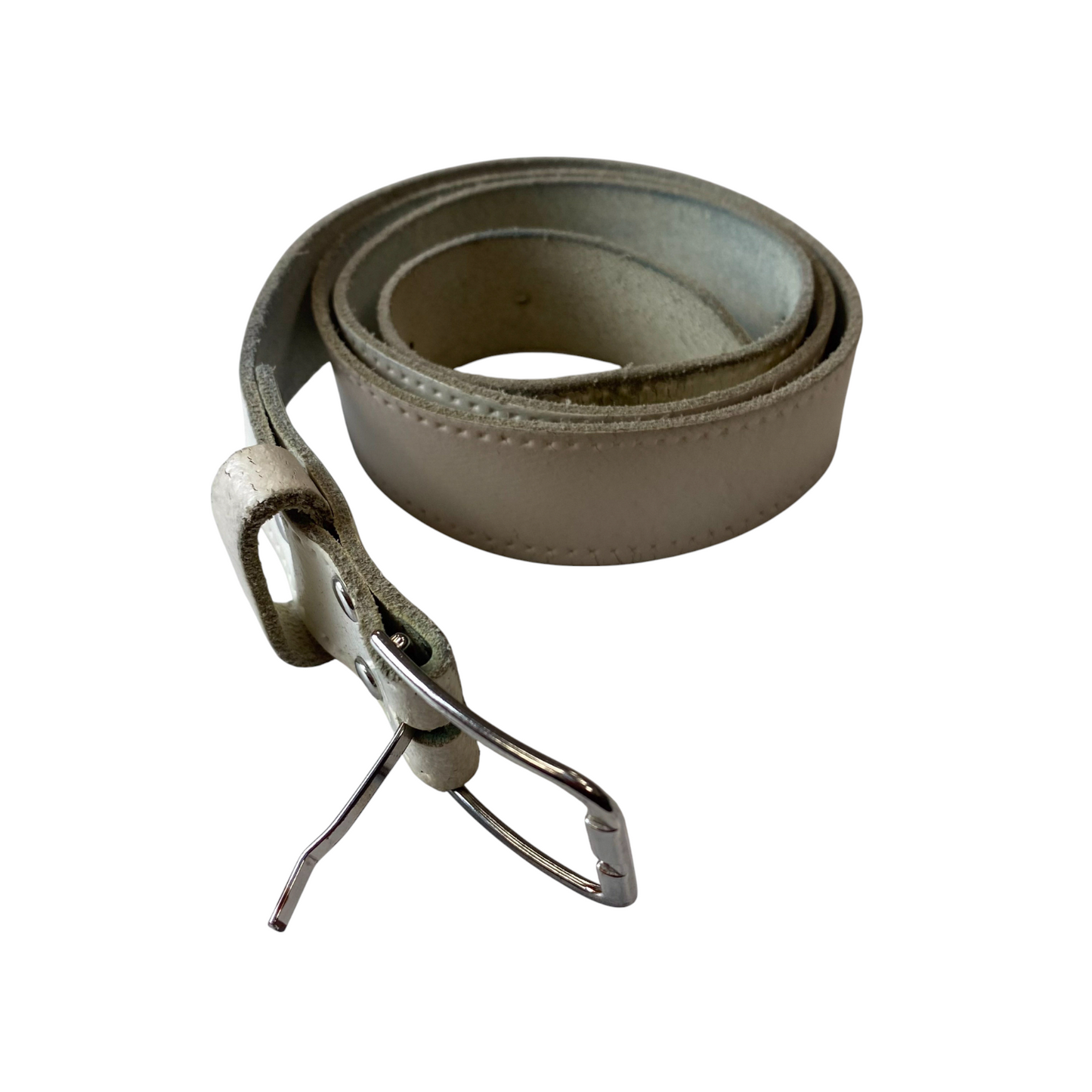 Womens Casual Waist Belt White Leather Wide Adjustable Pin Buckle Size 38 in