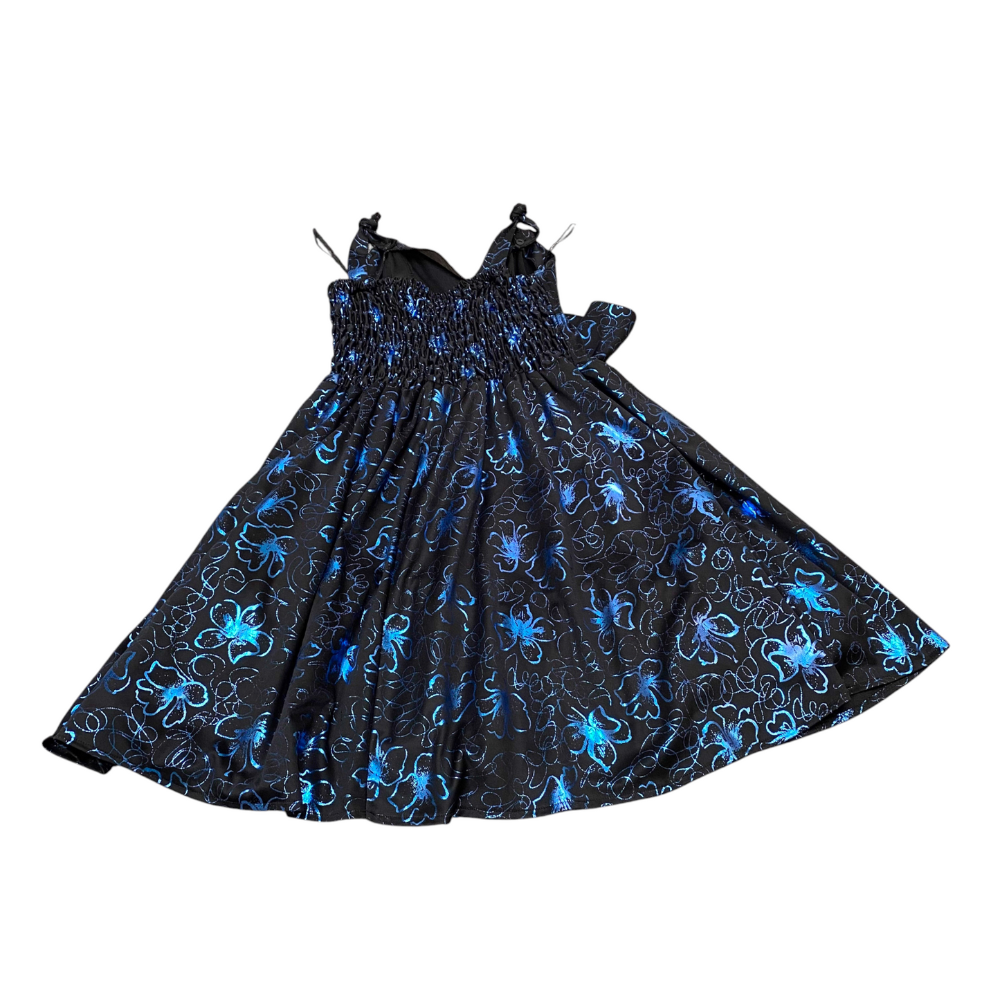 C&A Short Dress Womens S Black Floral Smocked Back Pleated Sleeveless Comfy