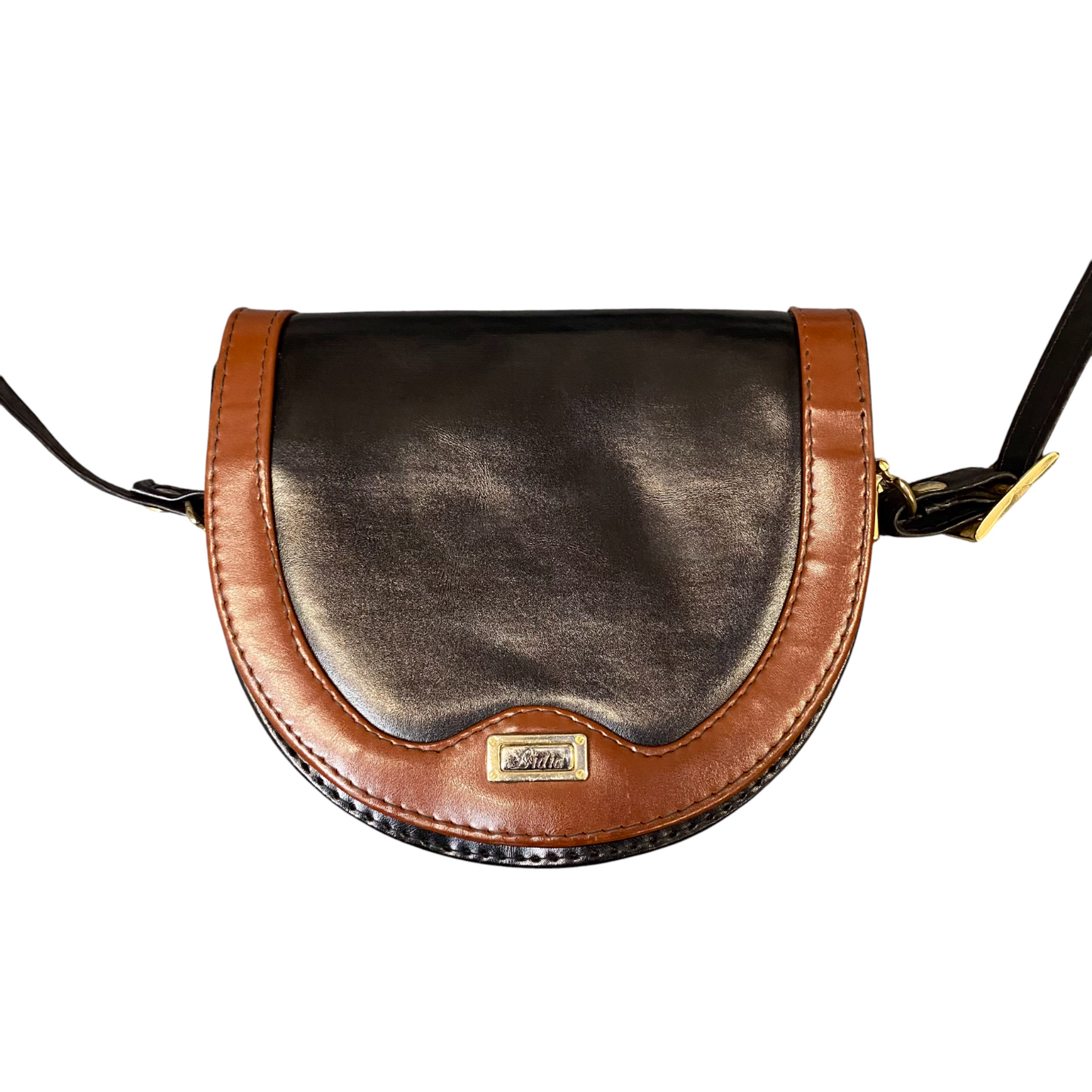 Lidia Shoulder Bag Womens Brown Black Leather Inner Zip Pockets Flap Closure
