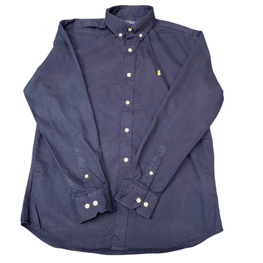 Polo Ralph Lauren Shirt Mens M Blue Long Sleeve Yellow Pony Logo Button Down