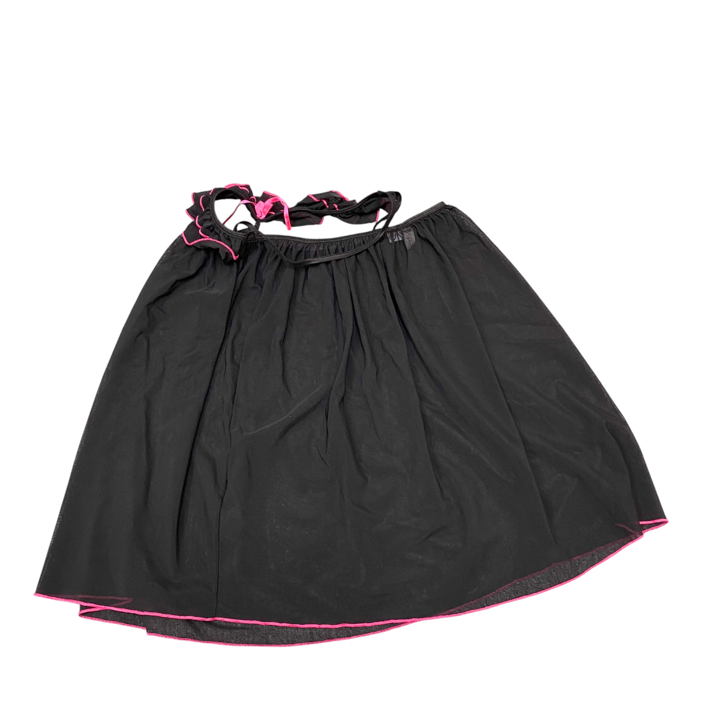 Mini A-Line Skirt Womens L Black Mesh Pleated Elastic Waist Tie Front Outdoor