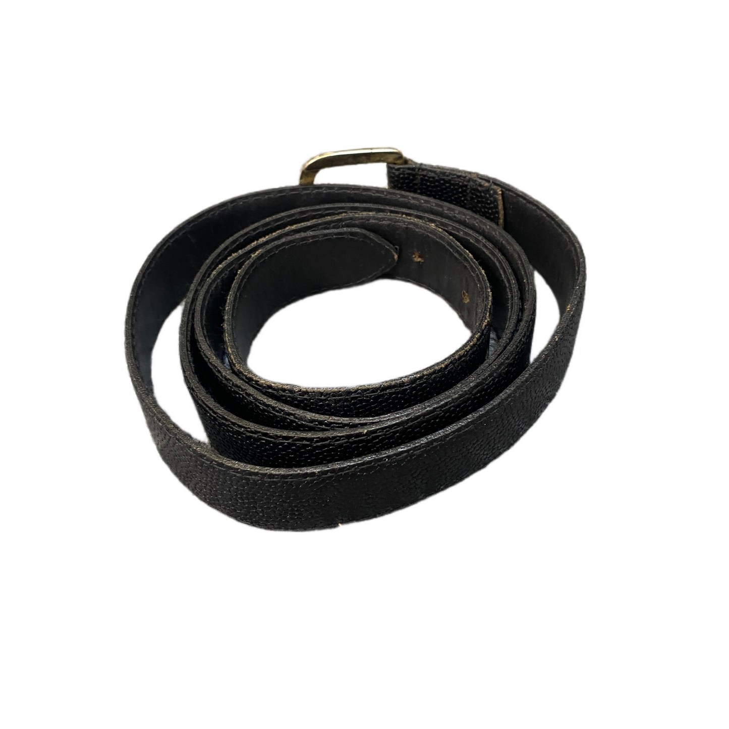 Waist Belt Mens Black Leather Adjustable Classic Gold Tone Pin Buckle 45 inches