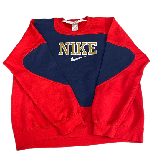 Nike Reworked Sweatshirt Mens L Navy Red Embroidered Spellout Logo Vintage Y2K