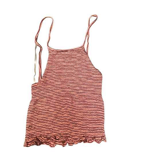 Top Womens S Pink Black Striped Overall Smocked Backless Summer Beach Pullover