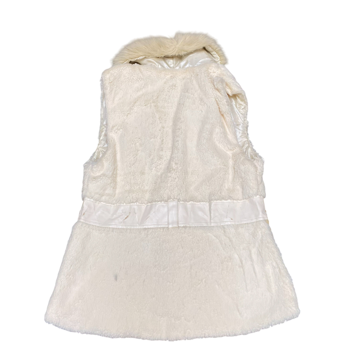 Enzoria Faux Fur Vest Womens M/L Beige Sleeveless Shawl Collar Button Front