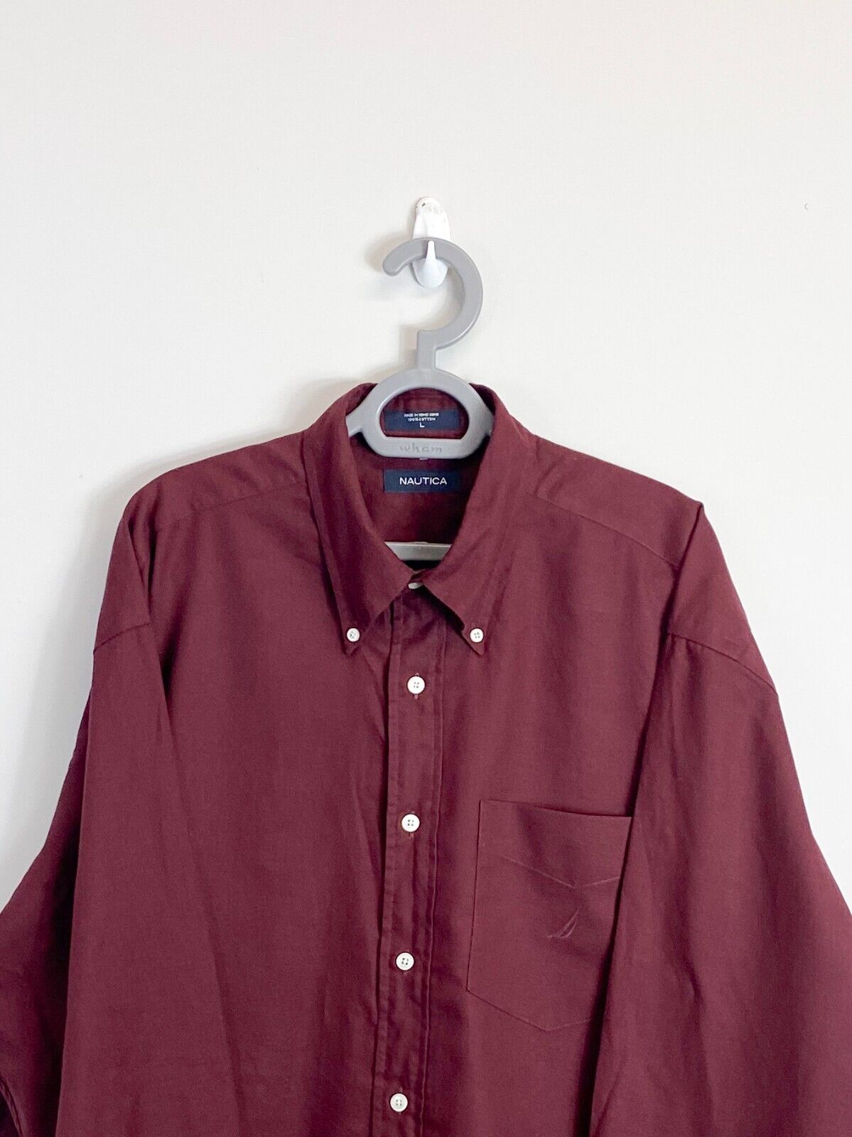 Nautica Shirt Mens Large Deep Reddish Cotton Long Sleeve Collared Button Down