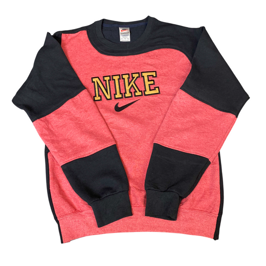 Nike Reworked Sweatshirt Mens S Coral Black Embroidered Spellout Logo Vtg Y2K