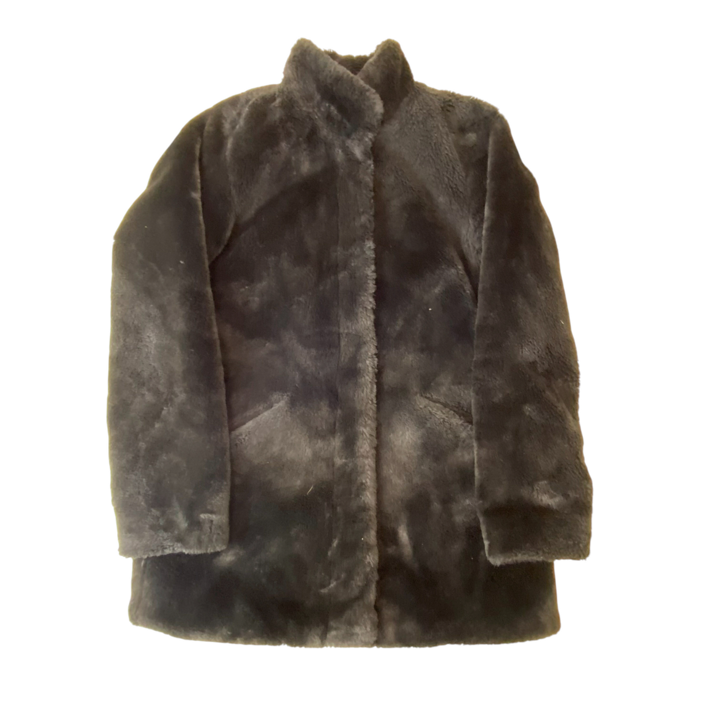 Coat Womens Medium Black Sherpa Fleece Pockets Long Sleeve Warm Open Front