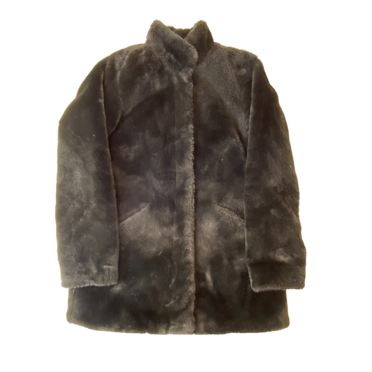 Coat Womens Medium Black Sherpa Fleece Pockets Long Sleeve Warm Open Front