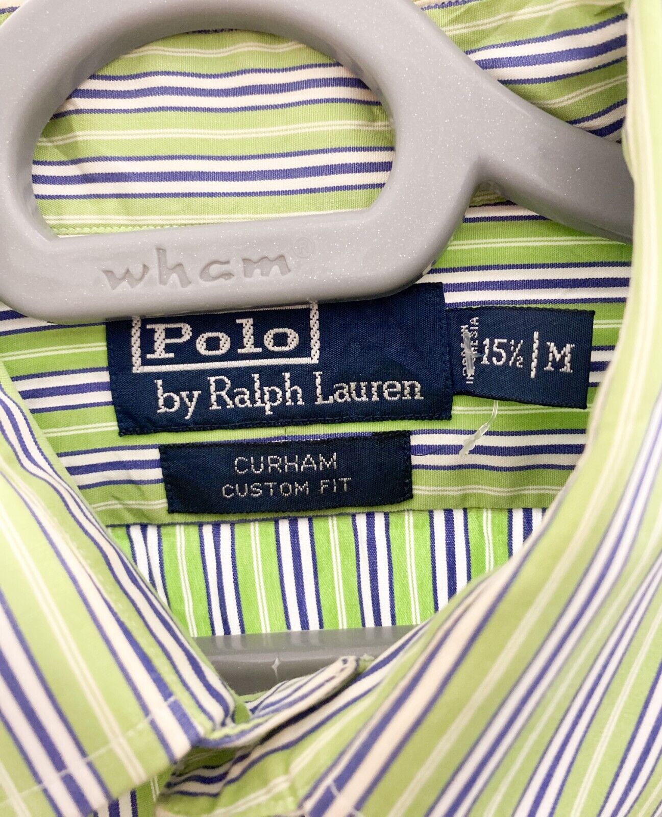 Ralph Lauren Dress Shirt Men Medium Green Striped Curham Classic Fit Button Down