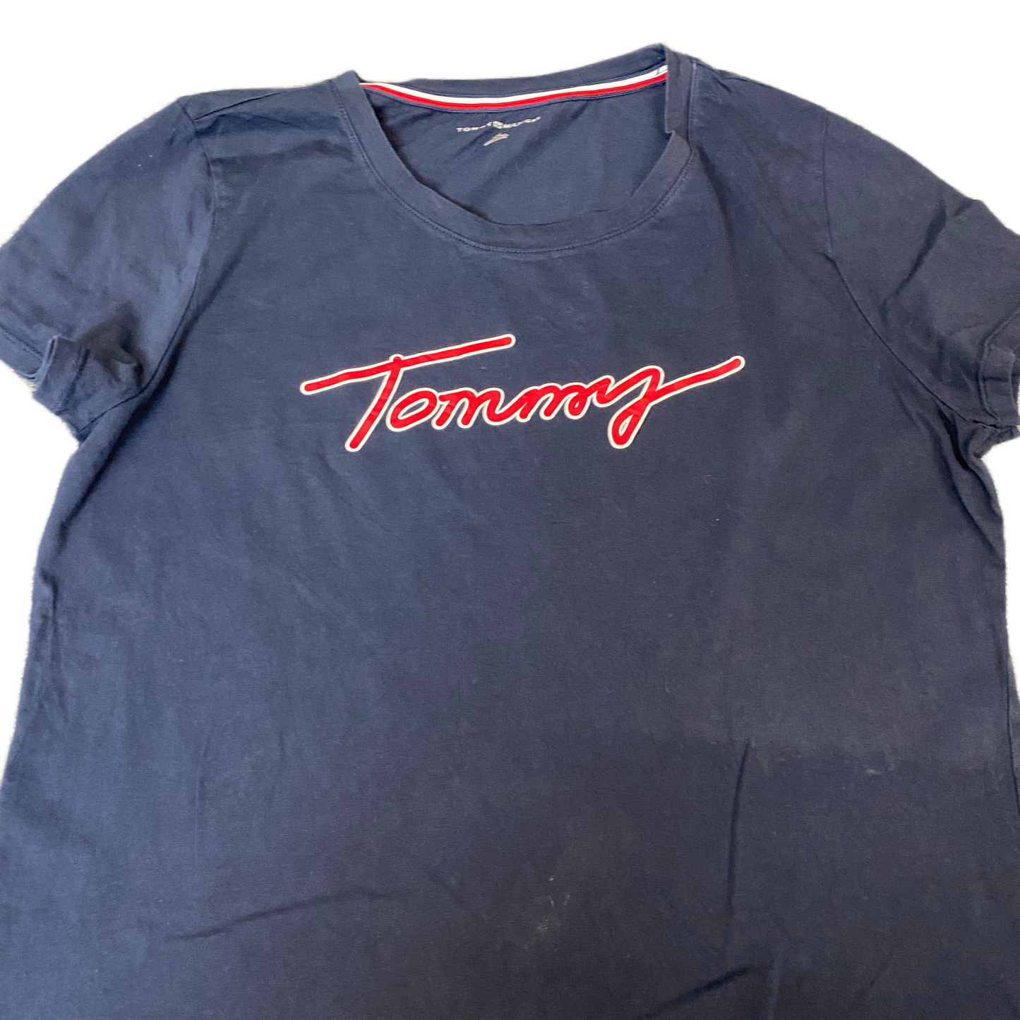 Tommy Hilfiger T-Shirt Womens M Black Graphic Logo Short Sleeve Crew Neck Tee