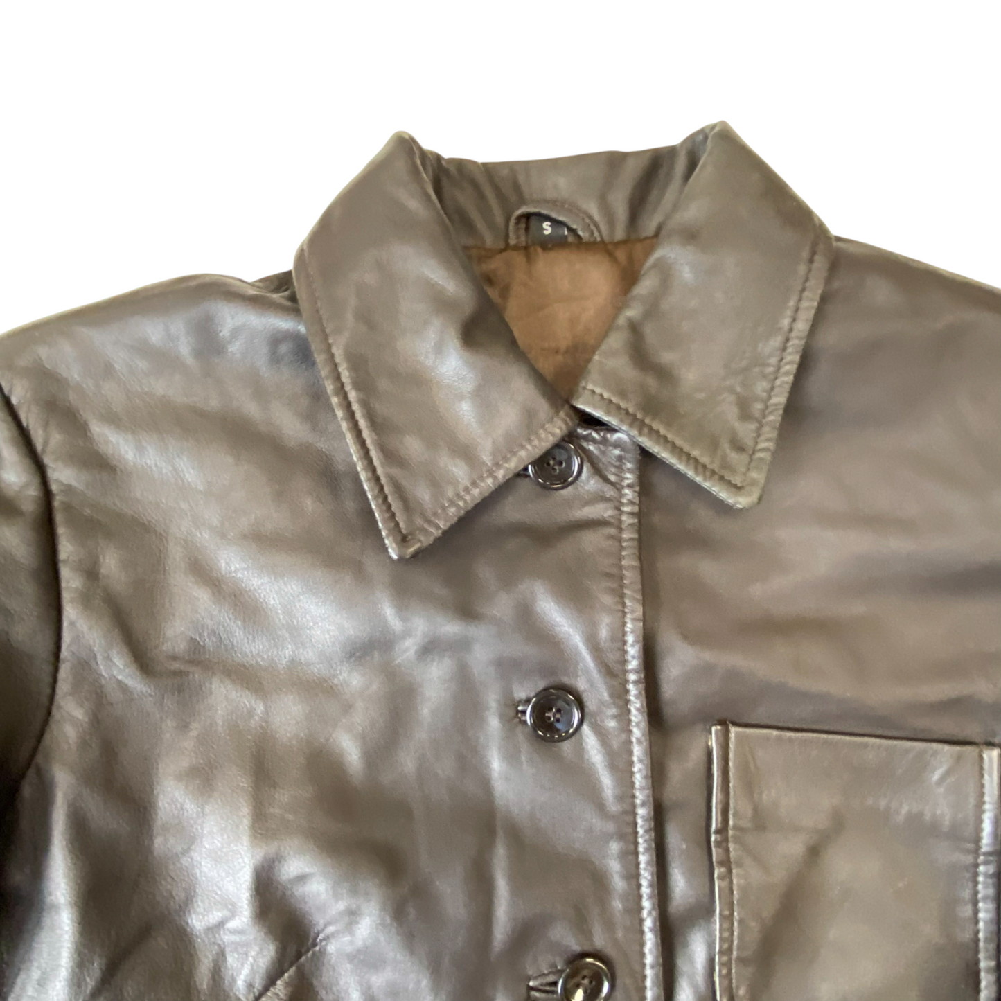 Womens Leather Jacket Small Brown Lined Classic Soft Winter Collar Button Front