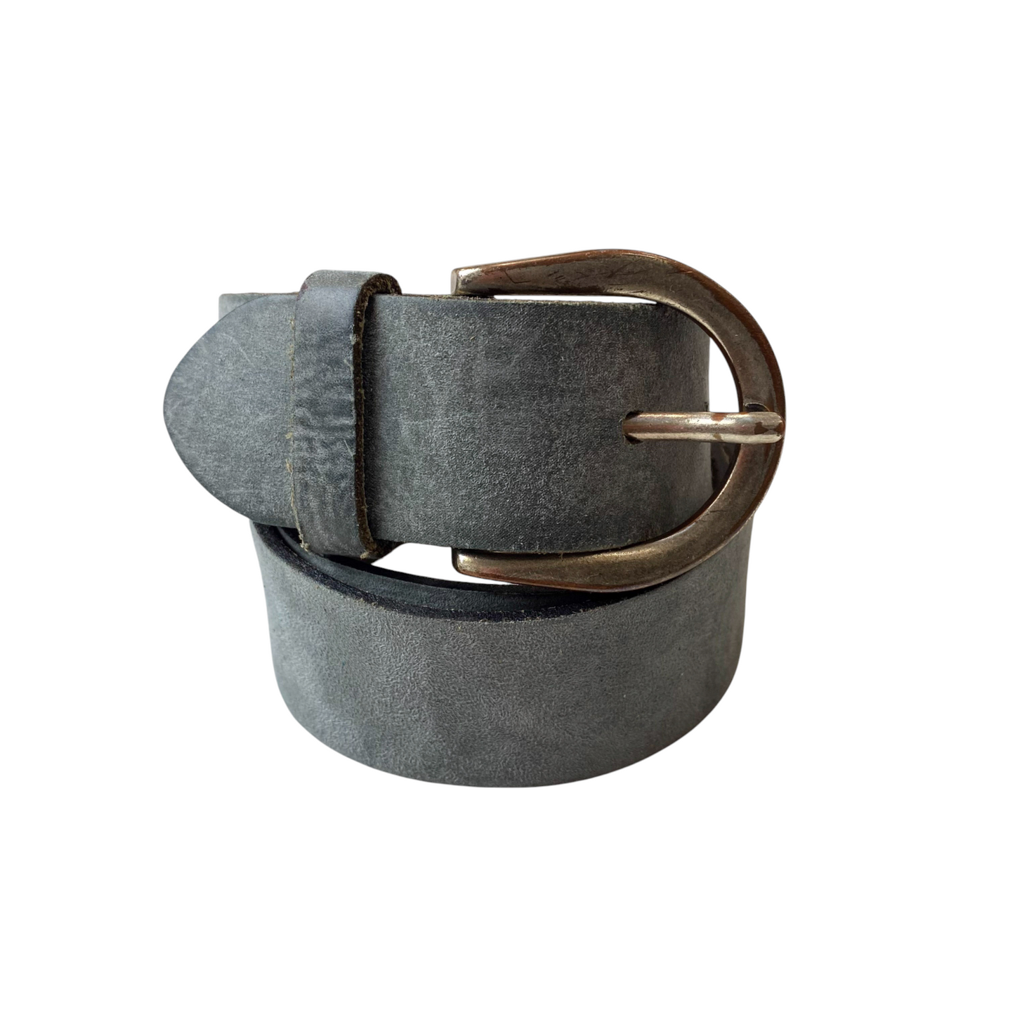 True Denim Mens Waist Belt Black Leather Adjustable Silver D-Buckle Size 37 in