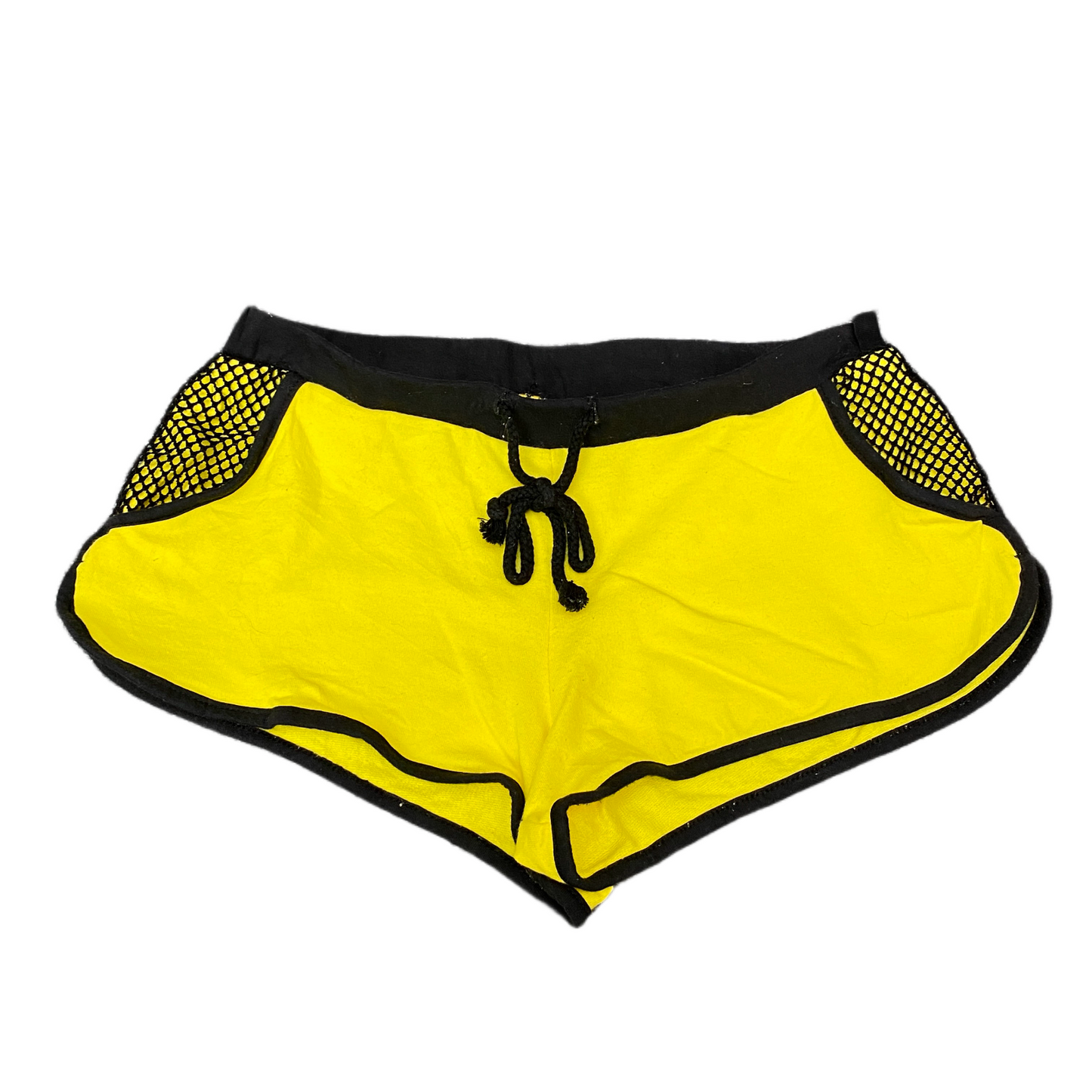 Running Sprinter Shorts Womens XS 26" Waist Yellow Black Gym Workout Drawstring
