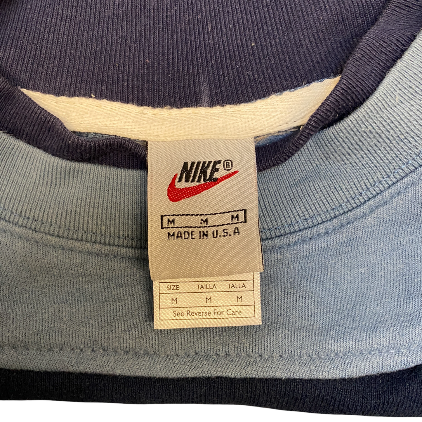 Nike Reworked Sweatshirt Mens M Navy Blue Embroidered Spellout Logo Vintage Y2K