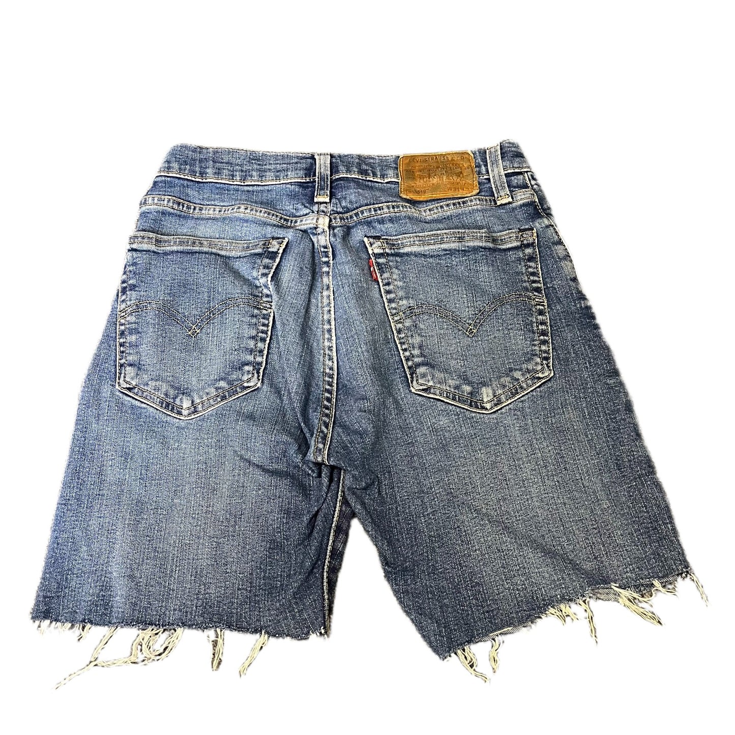 Levi's 519 Jean Shorts Fits as Womens S 28" Waist Blue Denim Red Tab Raw Hem