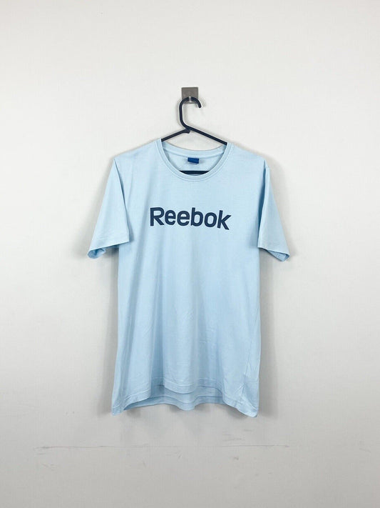 Reebok T Shirt Blue Womens M Chest Logo Spellout