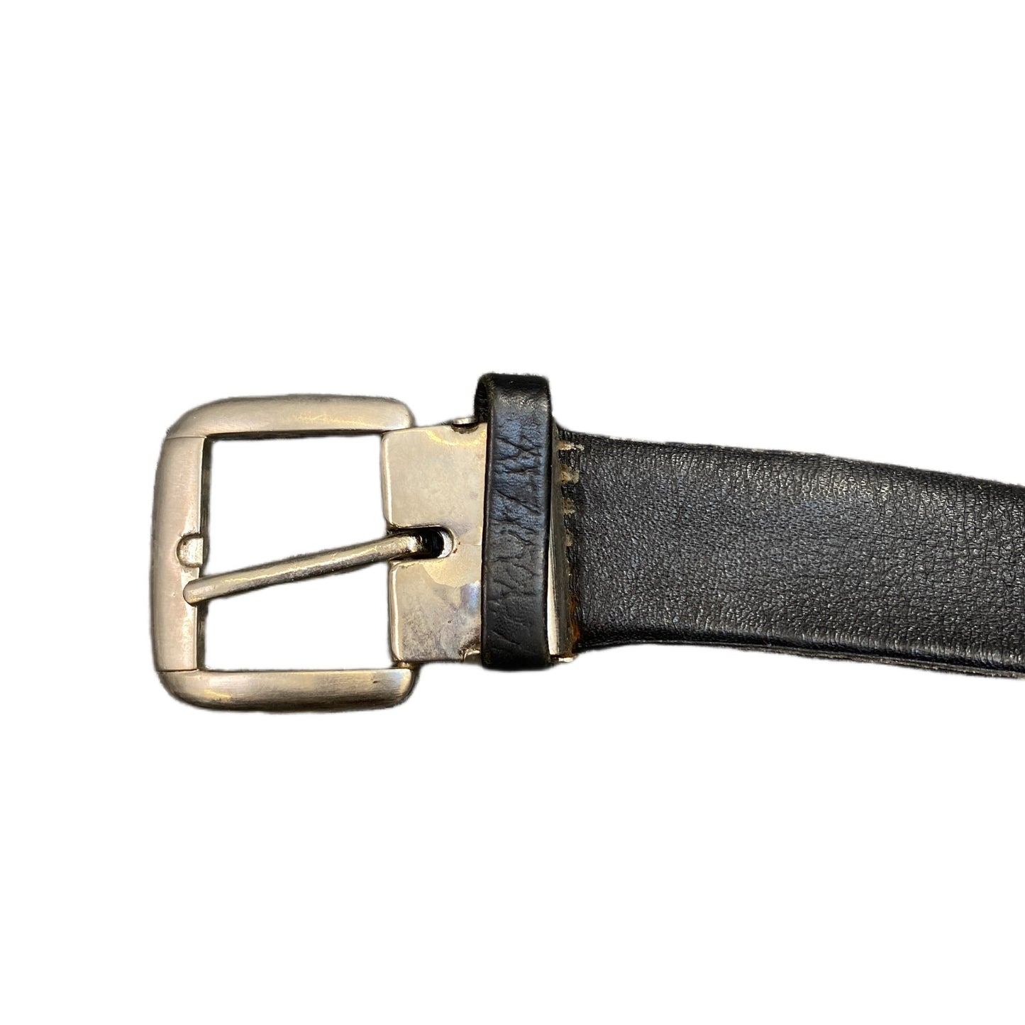 Waist Belt Mens Black Leather Adjustable Reversible Silver Pin Buckle 65 Inches