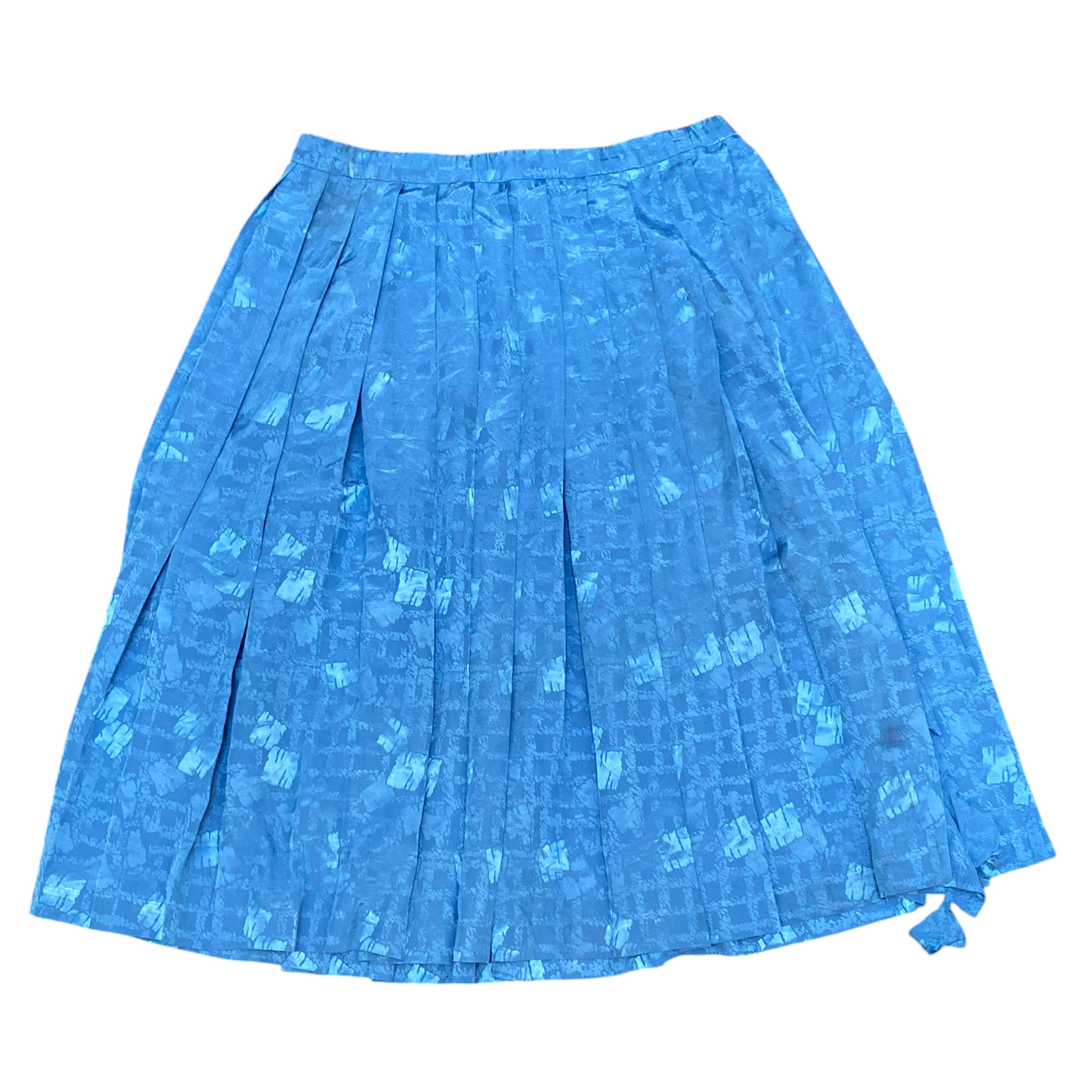 Womens A Line Skirt L Blue Geometric Print Knee Length Pleated Front Pull On