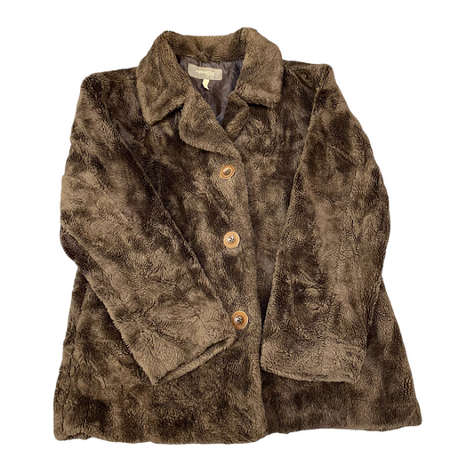 Kenvelo Faux Fur Jacket Womens Medium Brown Notch Lapel Single Breasted 3 Button