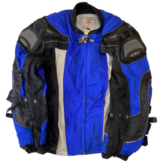 Joe Rocket M1 Tech Motorcycle Jacket Mens 2XL Blue Black Padded Riding Full Zip