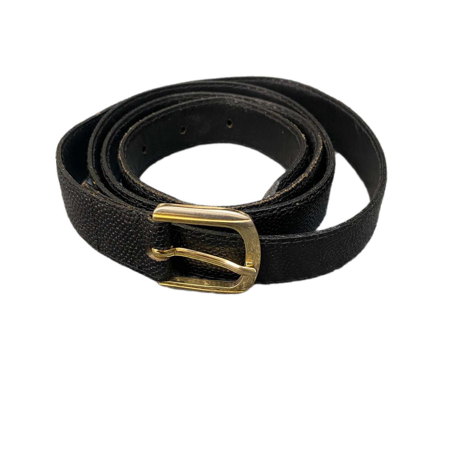 Waist Belt Mens Black Leather Adjustable Classic Gold Tone Pin Buckle 45 inches