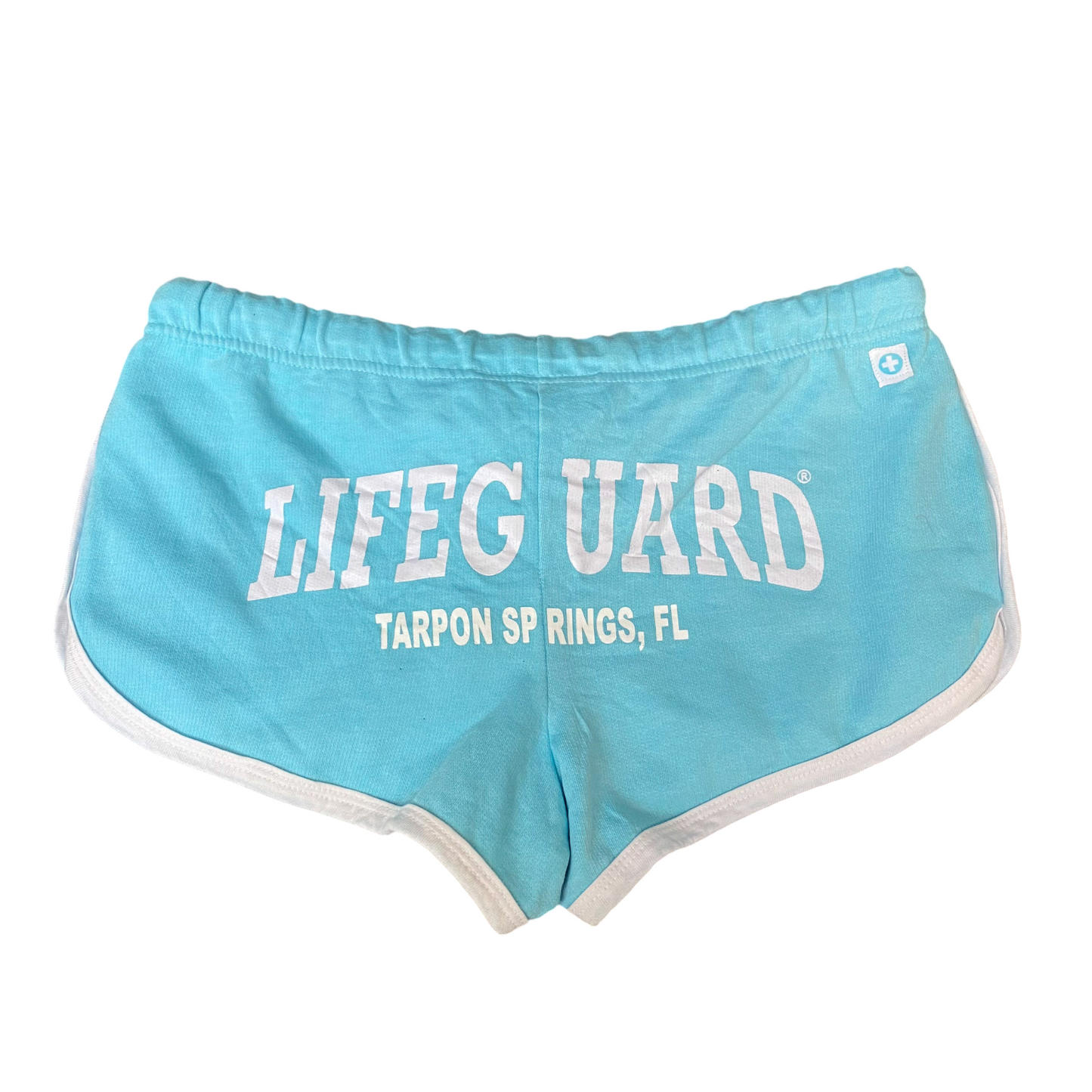 Running Sprinter Hi-Cut Shorts Womens Large Blue Drawstring Waist Dolphin Hem