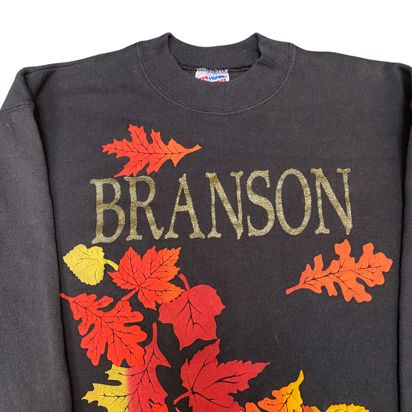 Hanes Sweatshirt Mens Large Black Branson Leaf Graphic Print Crew Neck Pullover