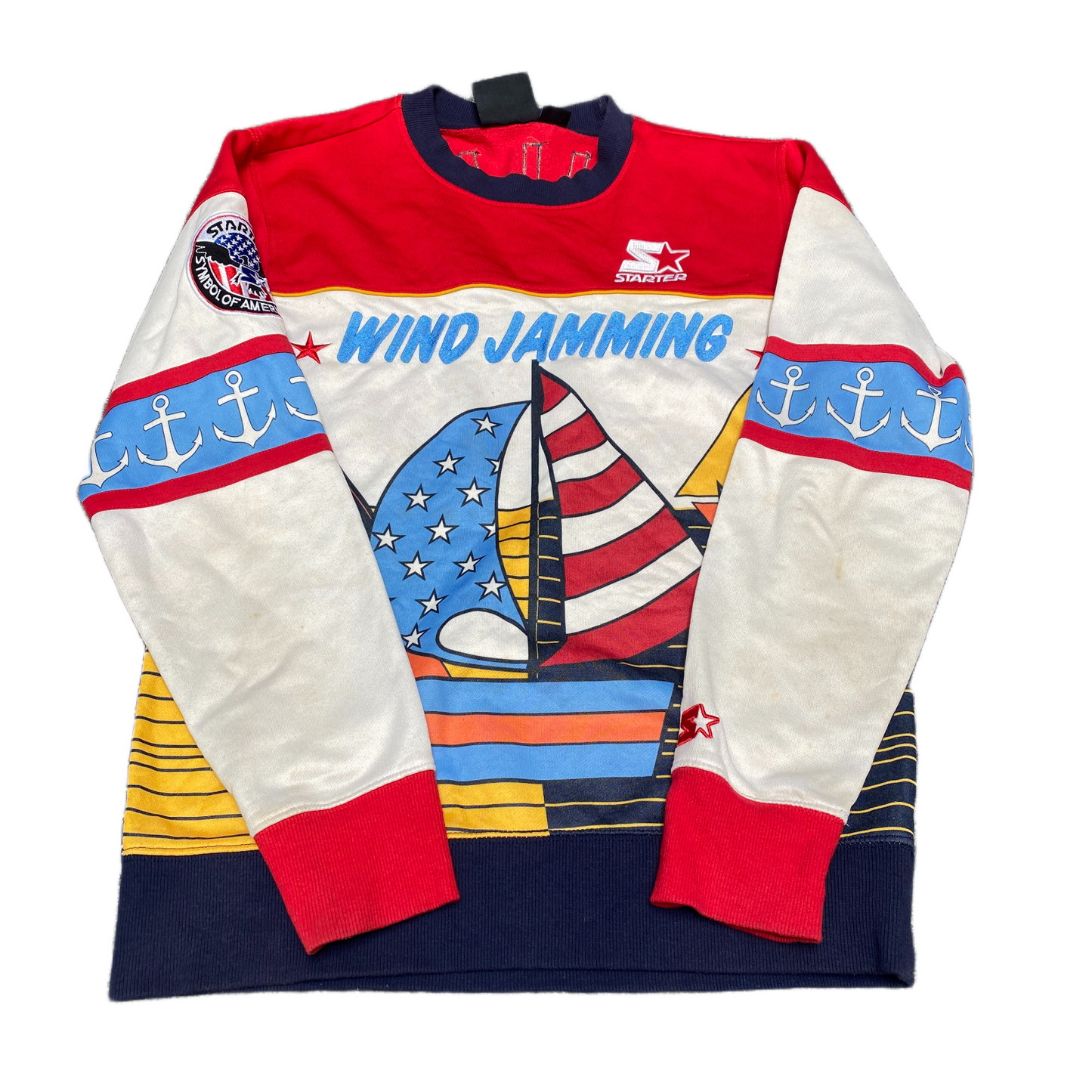 Starter Sweatshirt Mens Small Multi Wind Jamming Sailing Graphic Print Crew Neck