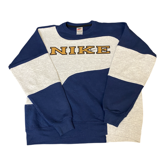 Nike Reworked Sweatshirt Mens M Grey Blue Embroidered Spellout Logo Vintage Y2K