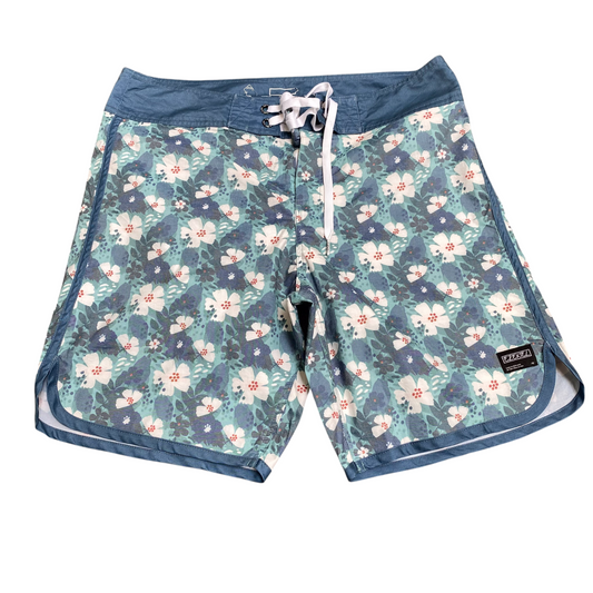 Ezekiel Grandpa Swim Shorts Mens 36W Blue Floral Mid Rise Stretch Drawstring