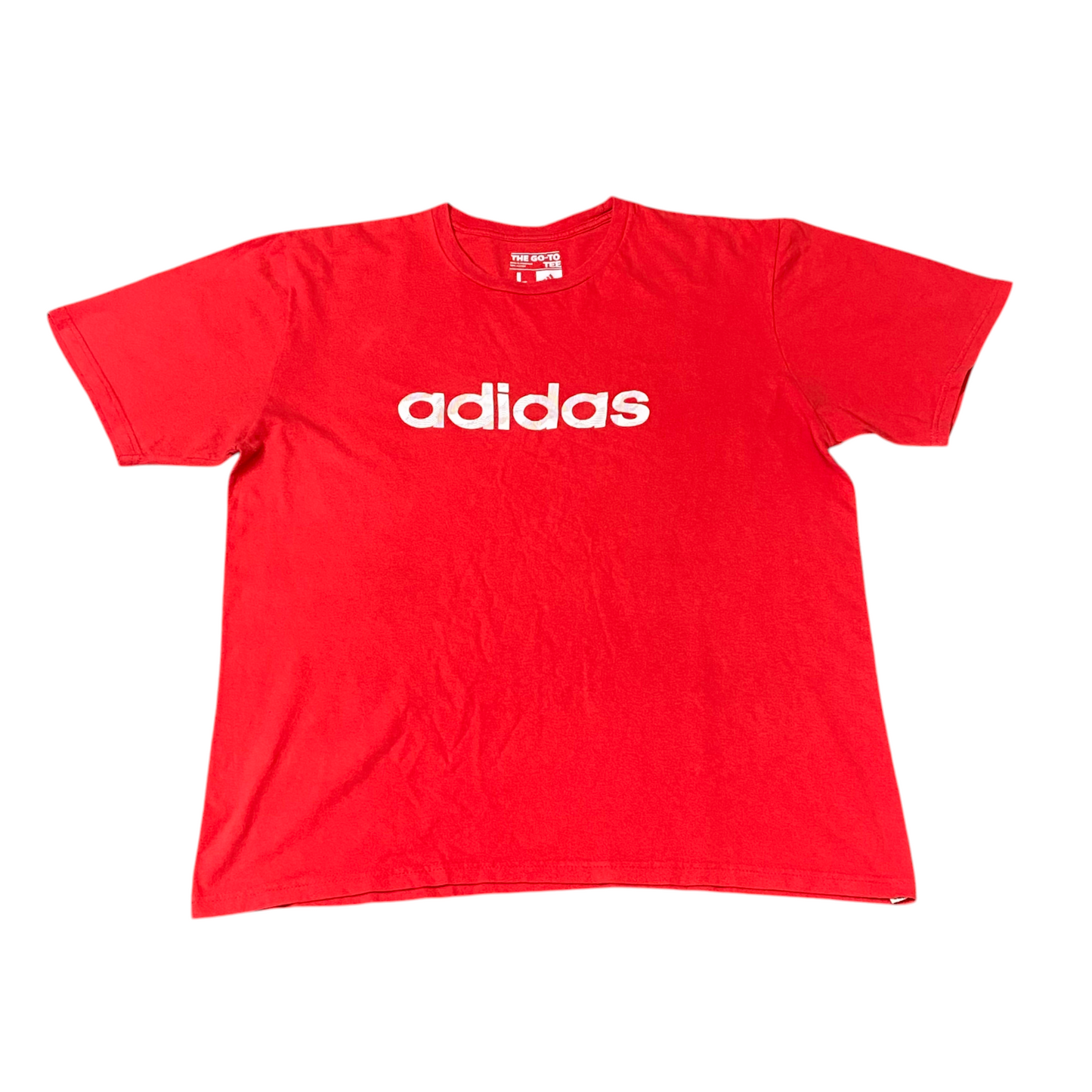 adidas Tee Shirt Mens Large Red Spellout Logo Short Sleeve Go To Performance