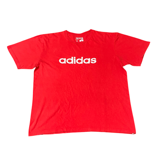 adidas Tee Shirt Mens Large Red Spellout Logo Short Sleeve Go To Performance