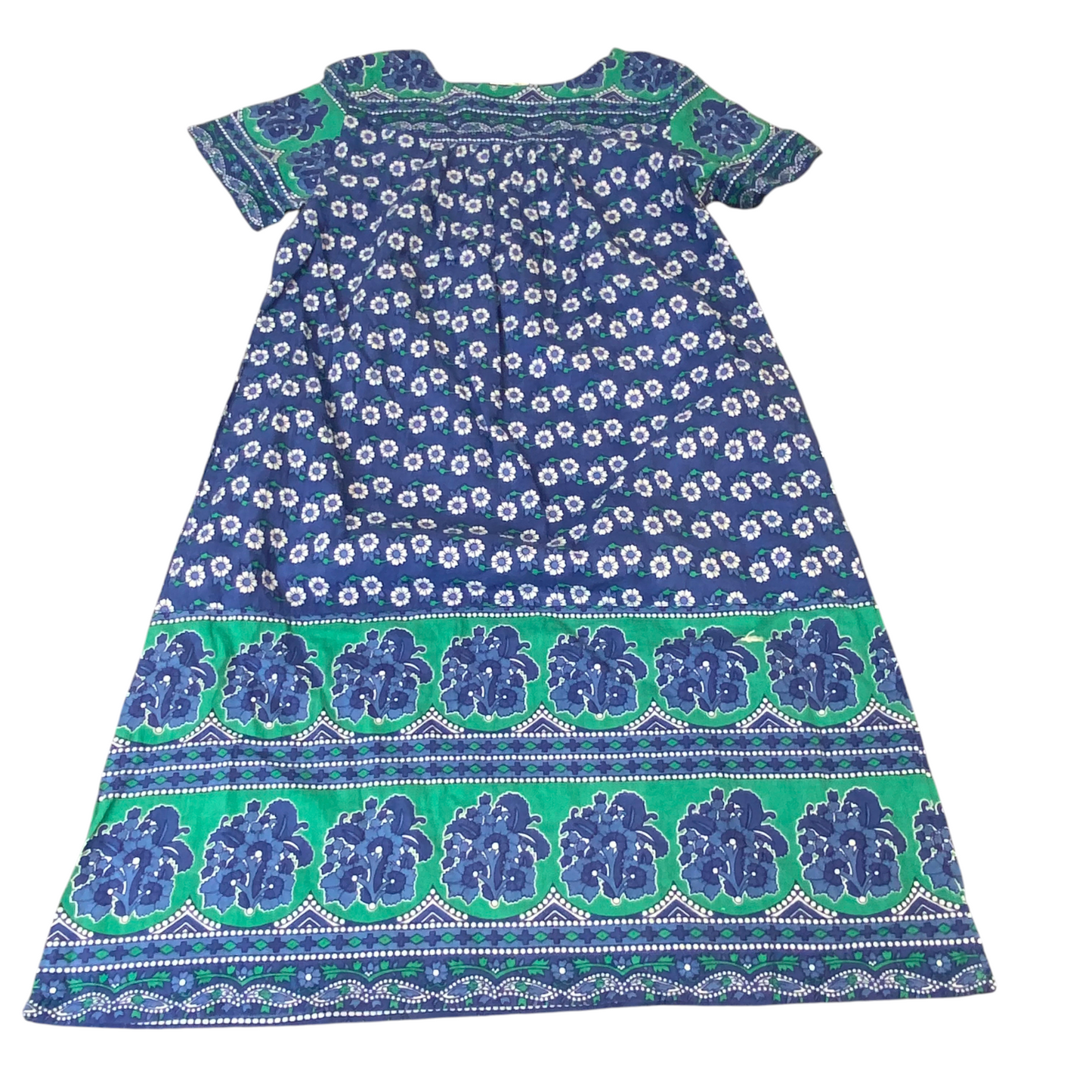 The Vermont Country Store Muumuu Dress Womens XS Blue Green Floral Pleated