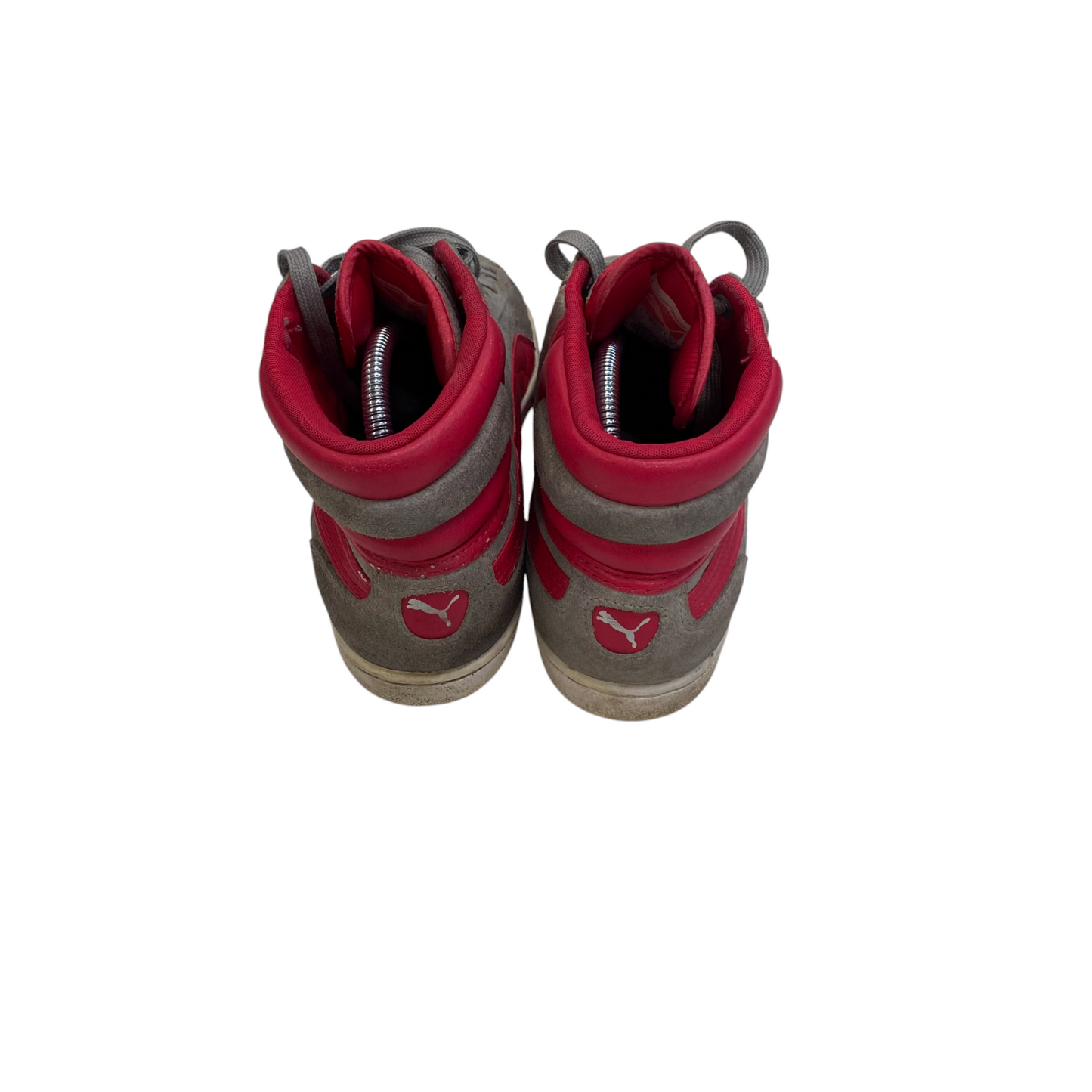 Puma First Round High Top Sneakers Womens Size UK 4 Grey Red Slip On Lace Up