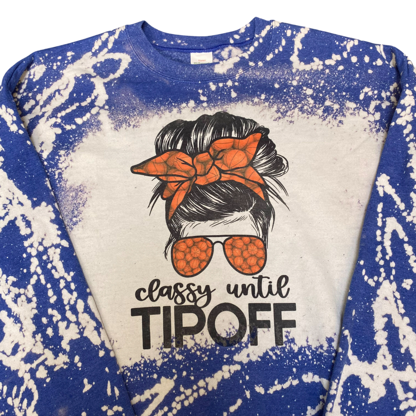 Hanes Sweatshirt Womens XL Blue White Tie Dye Classy Until Tip Off Crew Neck