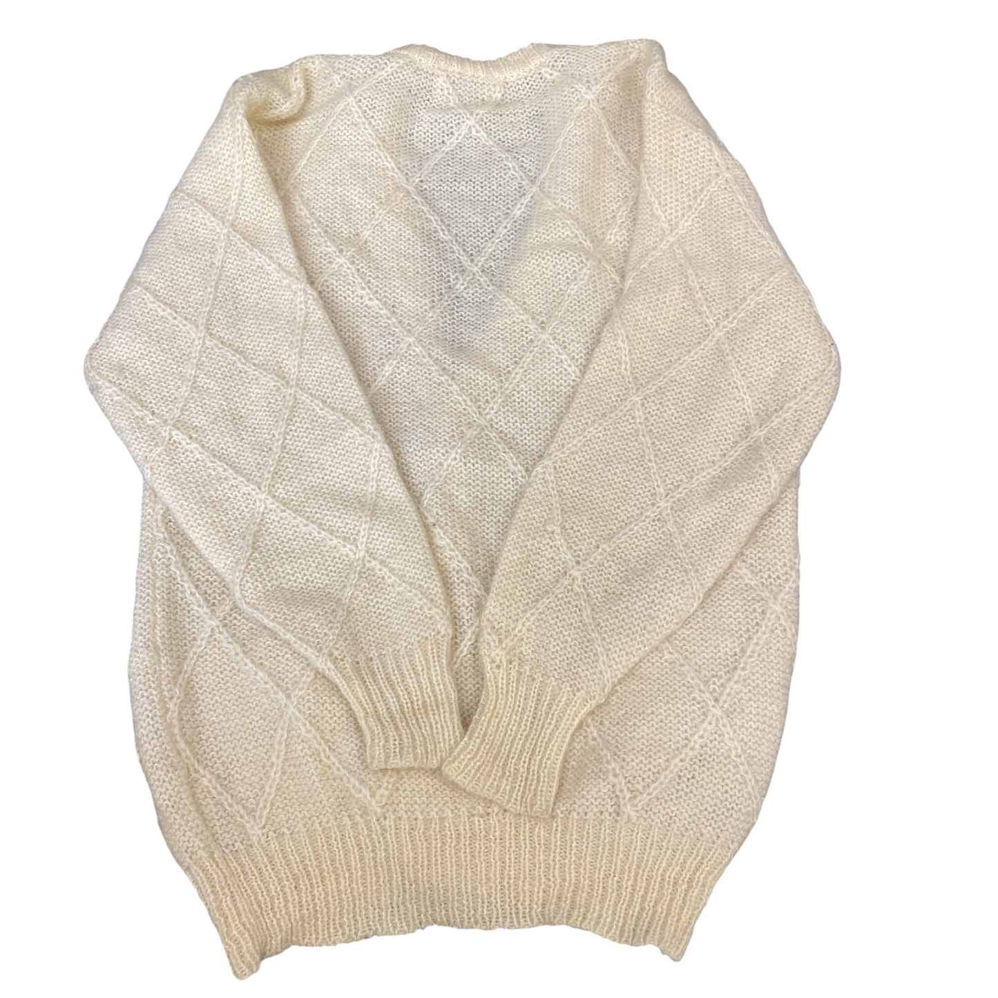 Whivy Cardigan Jumper Mens Medium Ivory Diamond Knitted Long Sleeve Button Front