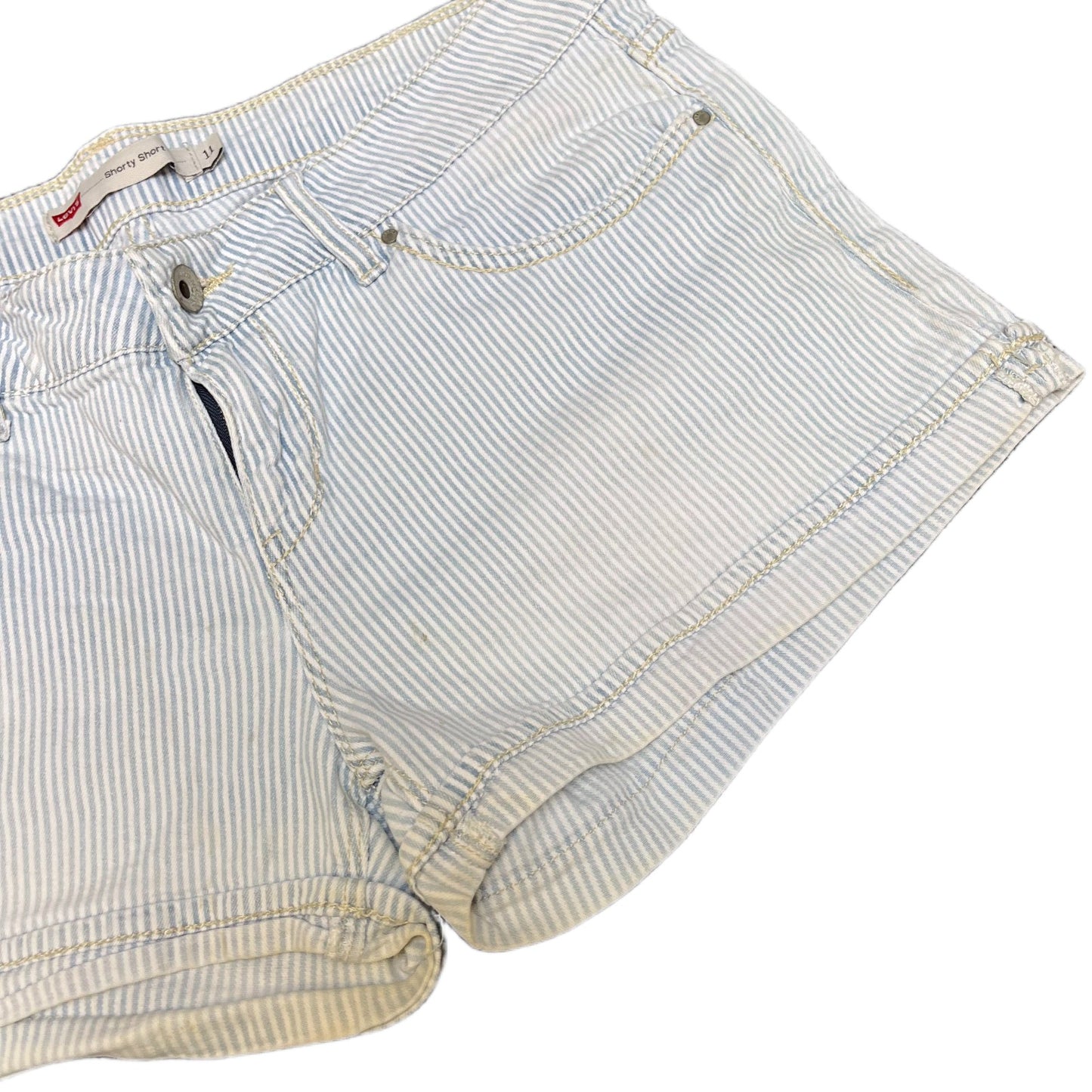 Levi's Shorty Short Fits as Womens XL 33" Waist Blue White Stripe Denim Red Tab