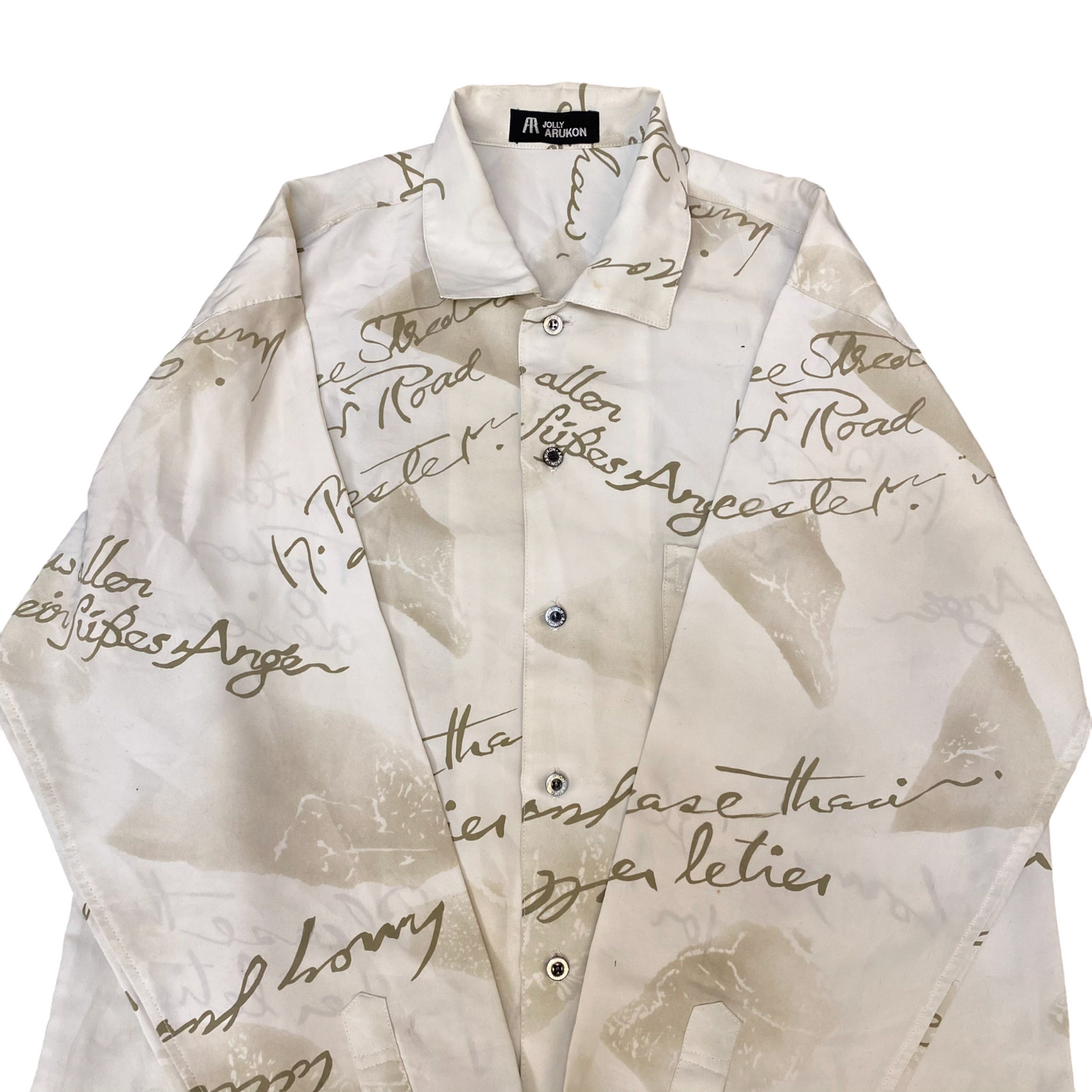 Jolly Arukon Shirt Mens S White Green Graphic Spellout Long Sleeve Button Down