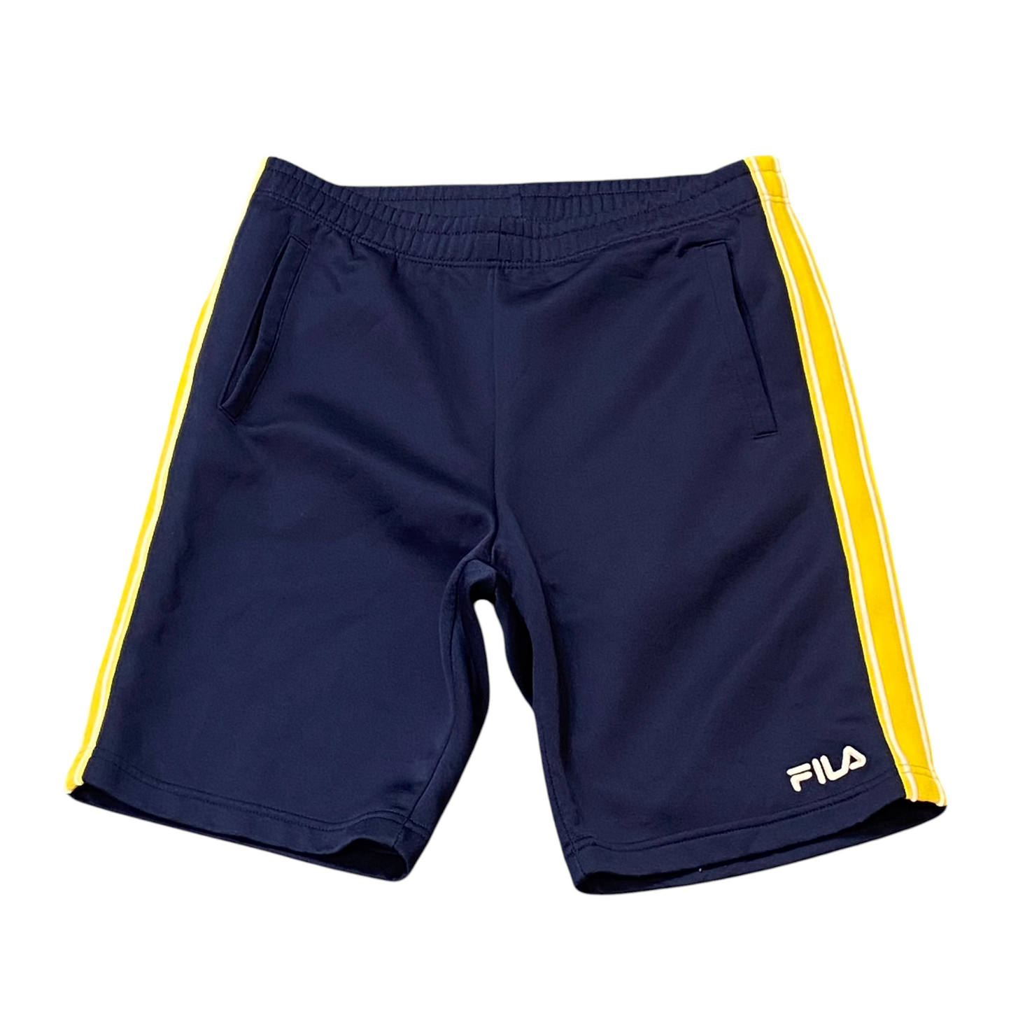 FILA Shorts Mens 32W Blue Spellout Logo Elastic Waist Drawstring Athletic Fit