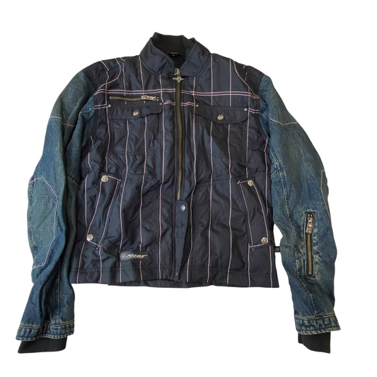 Yamaha Star Motorcycle Bomber Riding Jacket Womens Large Black Blue Denim Sleeve