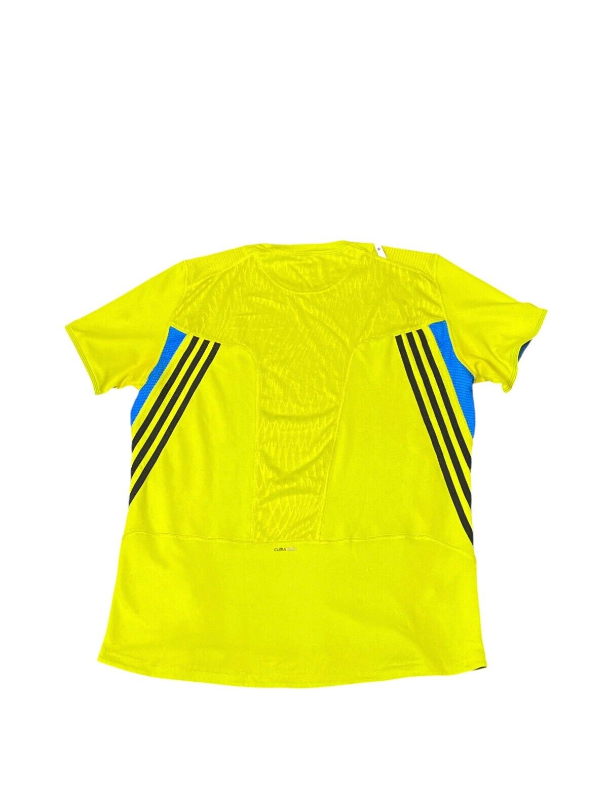 Adidas T-Shirt Womens Large Yellow Blue Logo Crew Neck Short Sleeve Pullover Tee