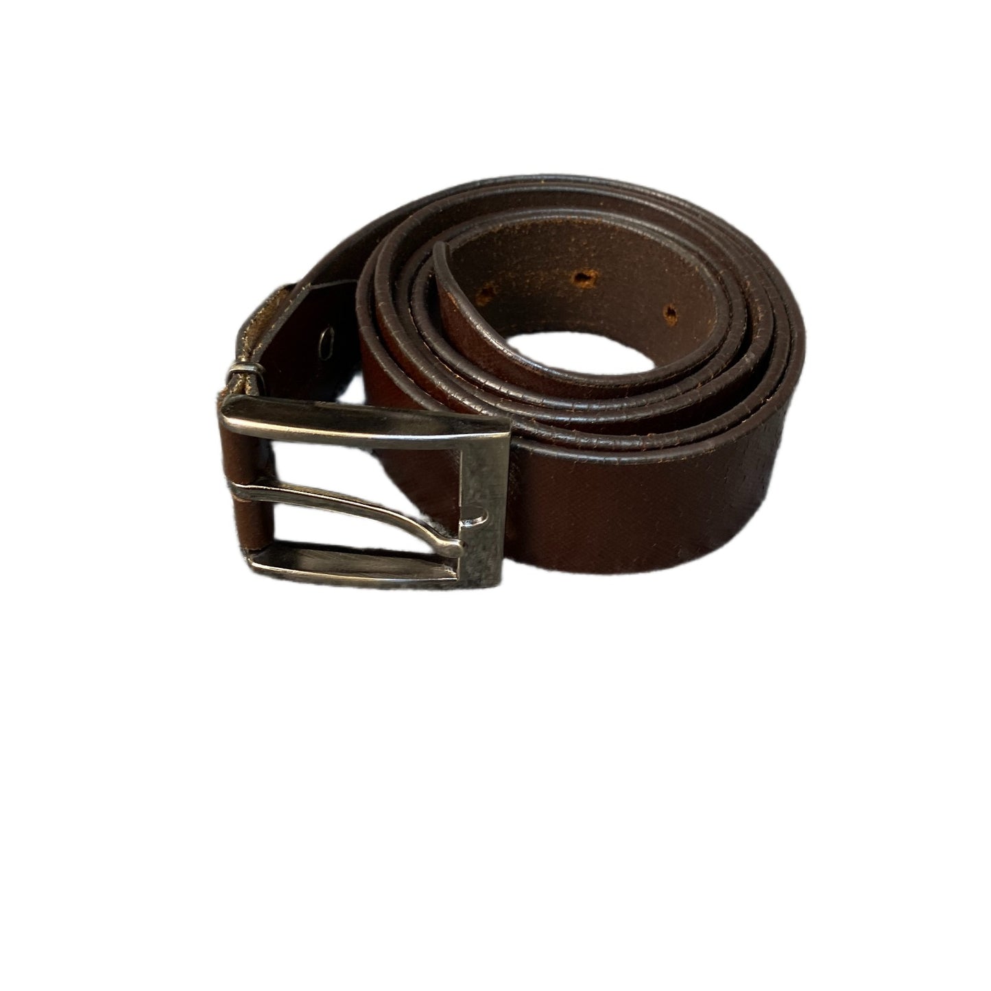 Waist Belt Men Brown Leather Adjustable Classic Gold Tone Pin Buckle 52.5 Inches