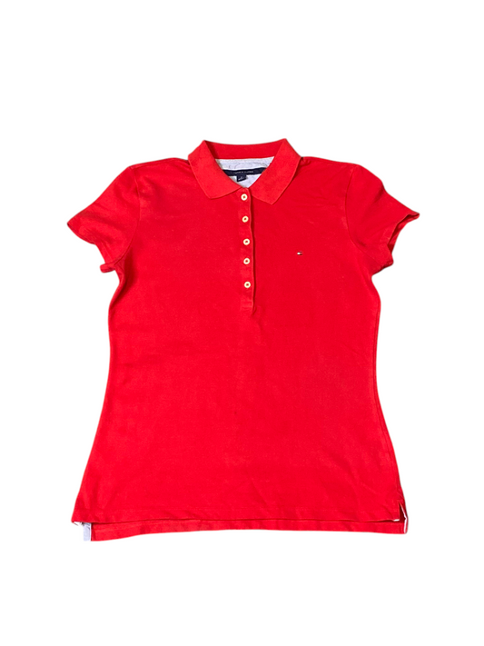 Tommy Hilfiger Polo Shirt Womens M Red High Low Short Sleeve Golf Performance