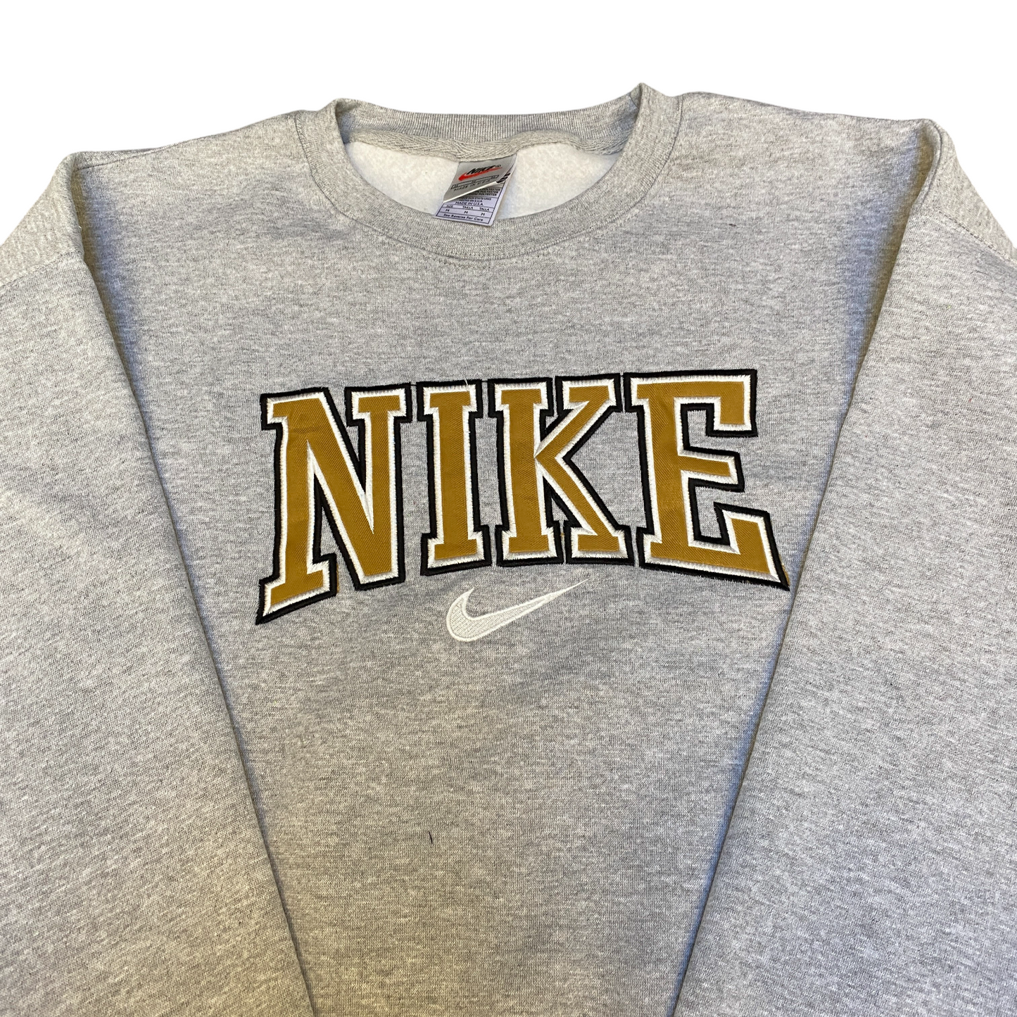Nike Reworked Sweatshirt Mens Medium Grey Embroidered Spellout Logo Vintage Y2K