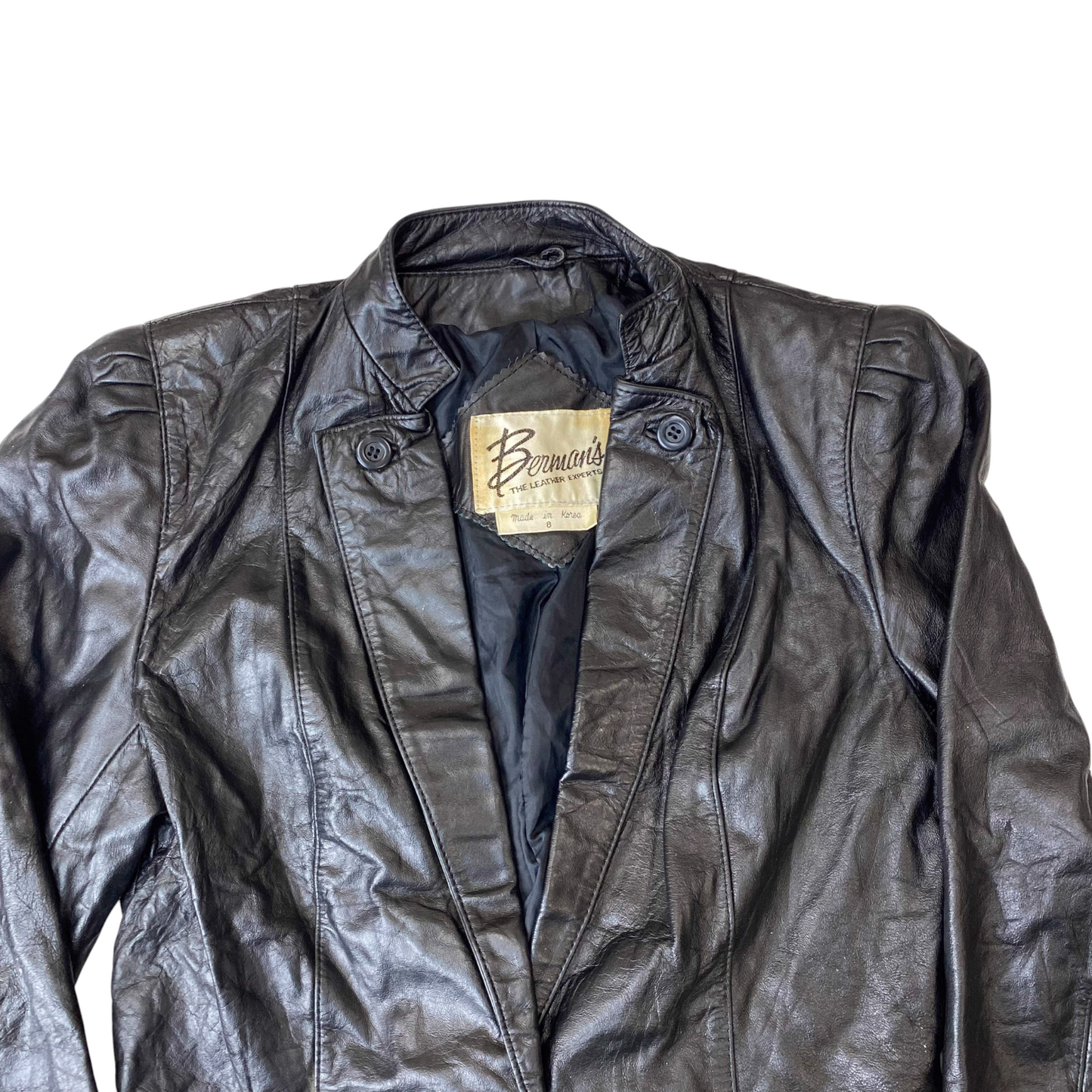 Bermans Jacket Womens Small Black Genuine Leather Long Sleeve Button Front